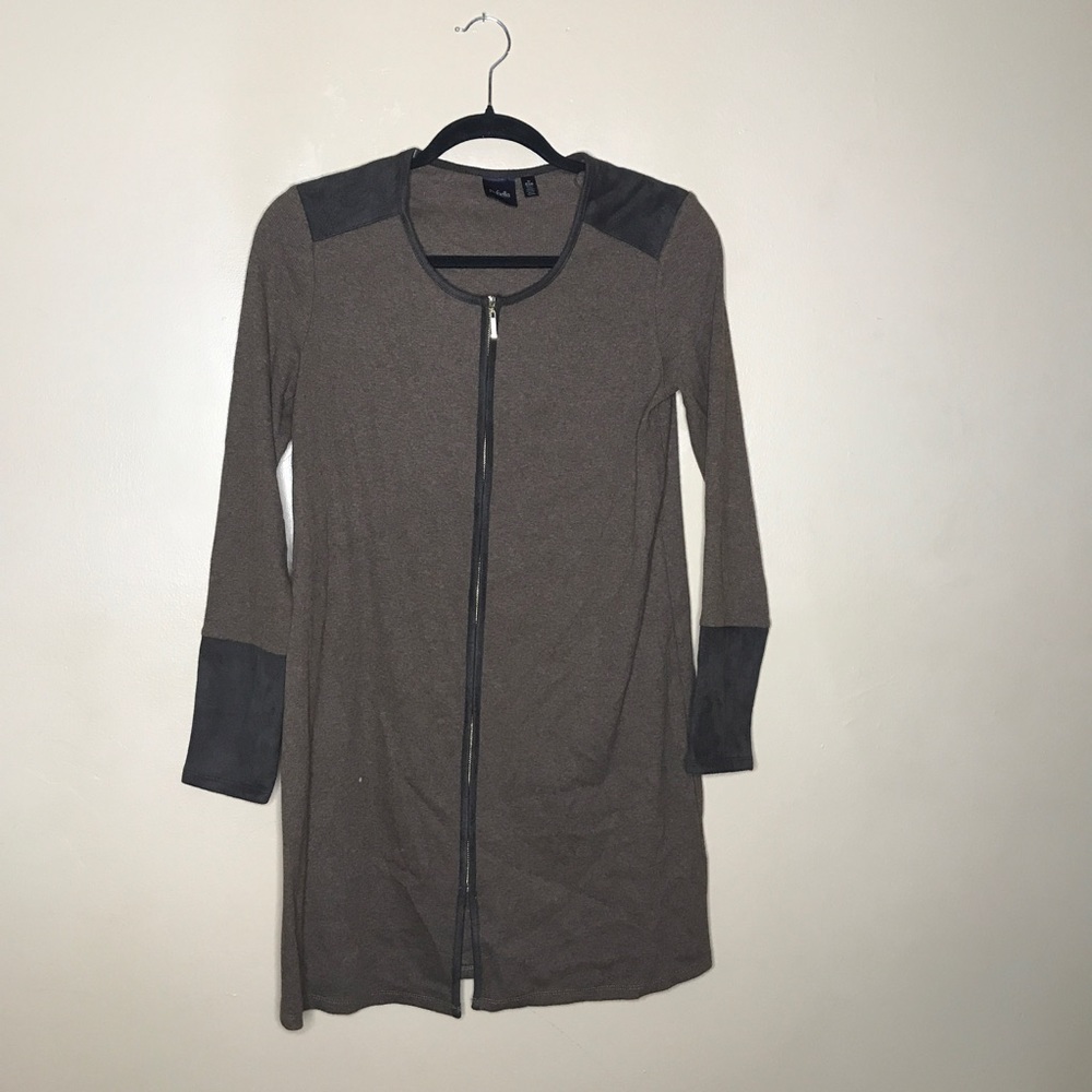 Long Brown Zip Up Cardigan